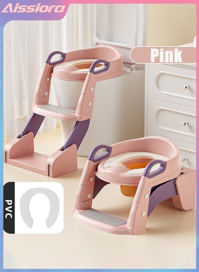 Aissiora Potty Training Seat, Kids Toilet Training Seat with Step Stool, Foldable Portable Potty Chair with Adjustable Height Ladder Guard Handle Soft Cushion for Baby Toddler Boys Girls - Image 1